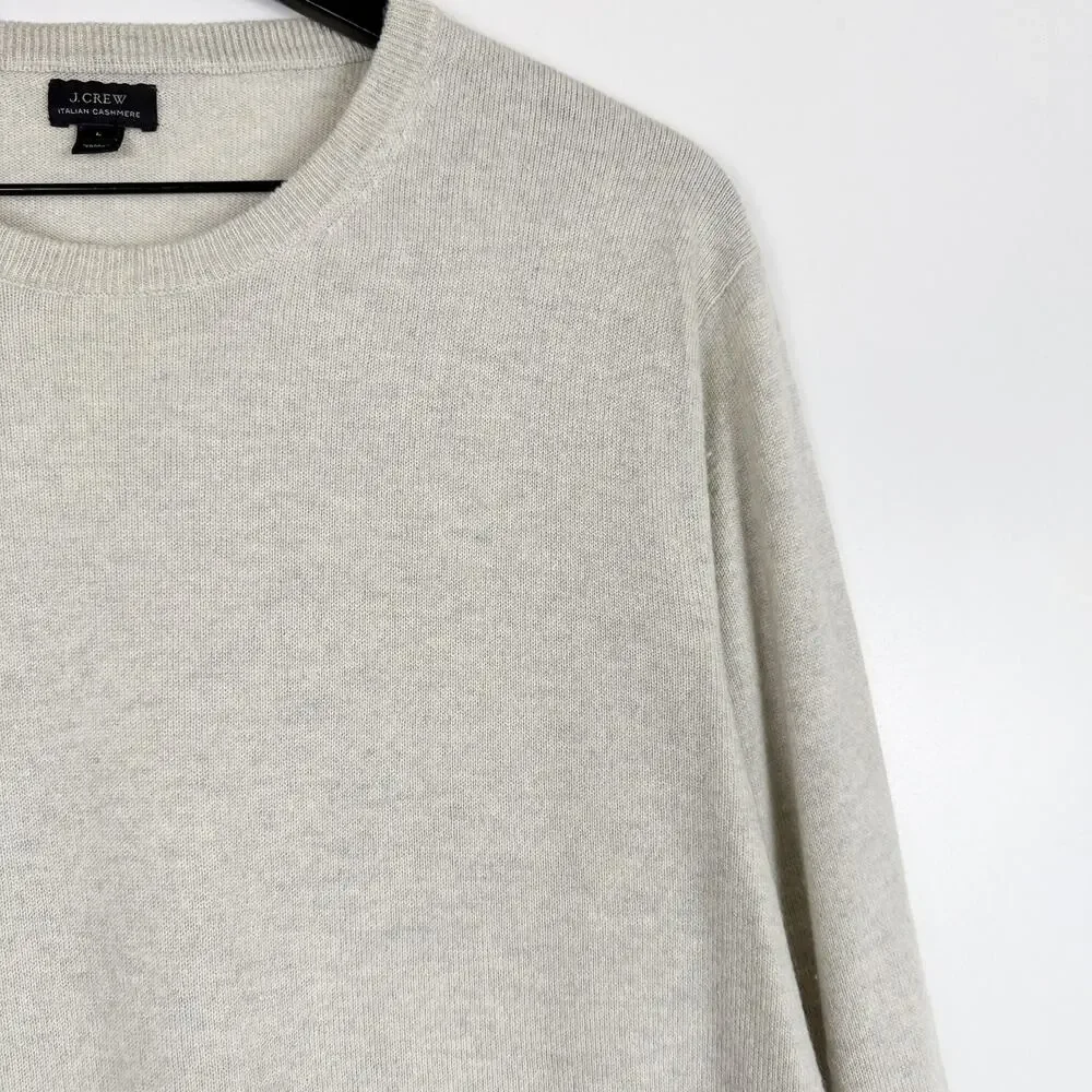 J.Crew Mens Italian Cashmere Crewneck Sweater Gray Cream - L